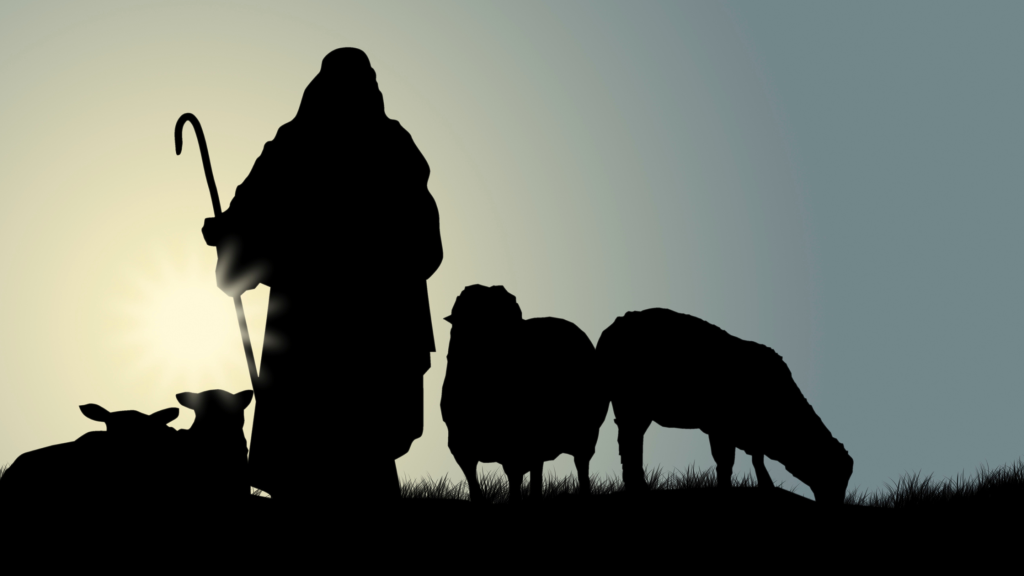 The Lord is My Shepherd, a shepherd with his sheep.